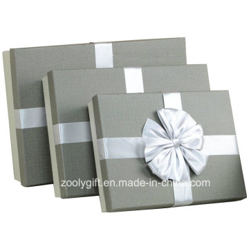 Quality Textured Art Paper Packing Gift Box / Slivery Grey Paper Gift Boxes with Ribbon Decoration